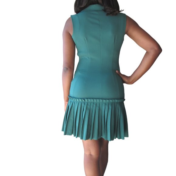 Green sleeveless blazer dress with pleated edges - Picture 4 of 4